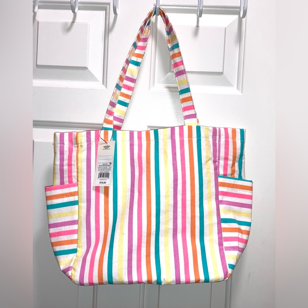 Cat & Jack Striped Canvas Bag beach tote magnetic snap NWT